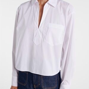 Veronica Beard Khai Poplin White Button-Up Blouse